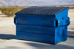 a blue dumpster