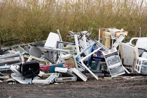 old fridges freezers wash machines and kitchen appliances at Virginia Beach dump
