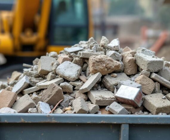 pile of shattered construction waste after building demolition
