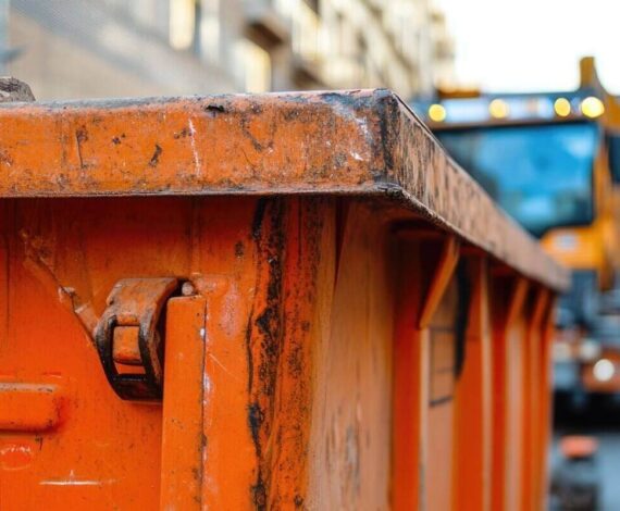 street construction site with contractor truck on sunny day