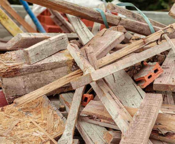 construction waste on the roof of the house under construction
