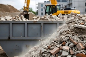 debris removal construction site excavator rubble waste disposal building renovation industrial machinery heavy equipment earthmoving recycling