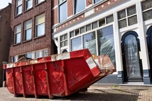 red skip in a street in rotterdam