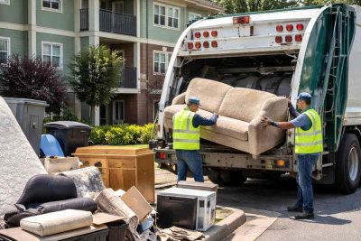 pickup workers picking old furniture - city of chesapeake bulk pickup